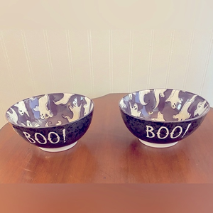 Prima Design Set of 2 Salad Bowls Ghost Print Boo Halloween‎ Themed New